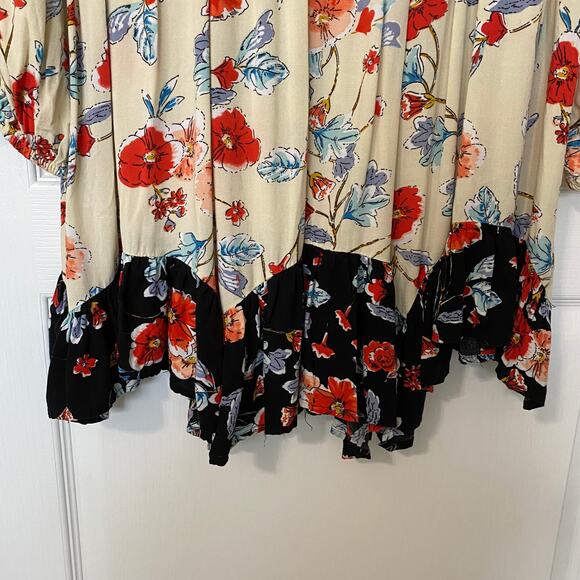 Patrons of Peace Wms S Floral Tie Neck Dress Ruffled Border Boho Cottagecore - Picture 6 of 9